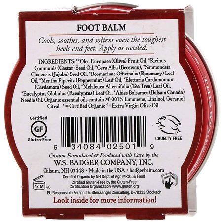 洗浴足部: Badger Company, Foot Balm, Peppermint & Tea Tree, 2 oz (56 g)