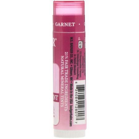有色, 潤唇膏: Badger Company, Mineral Lip Tint, Garnet, .15 oz (4.2 g)