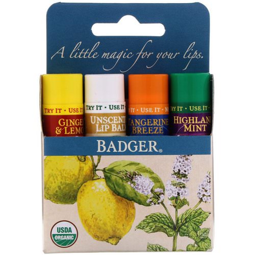 Badger Company, Organic Classic Lip Balm Sticks, Blue Box, 4 Lip Balm Sticks, .15 oz (4.2 g) Each Review