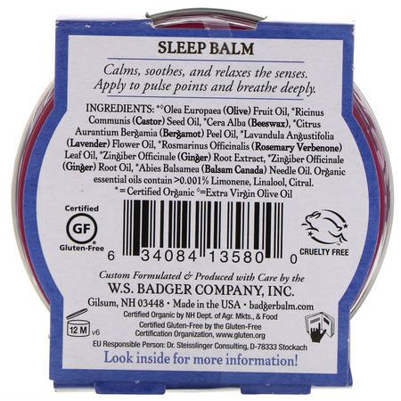 睡眠, 補品: Badger Company, Organic Sleep Balm, Lavender & Bergamot, 2 oz (56 g)