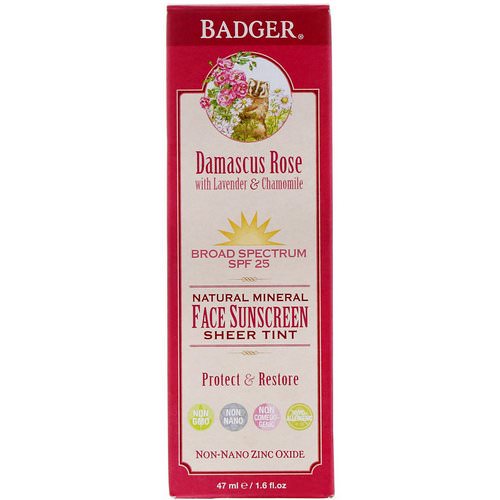 Badger Company, Natural Mineral Face Sunscreen, Sheer Tint, SPF 25, Damascus Rose, 1.6 fl oz (47 ml) Review