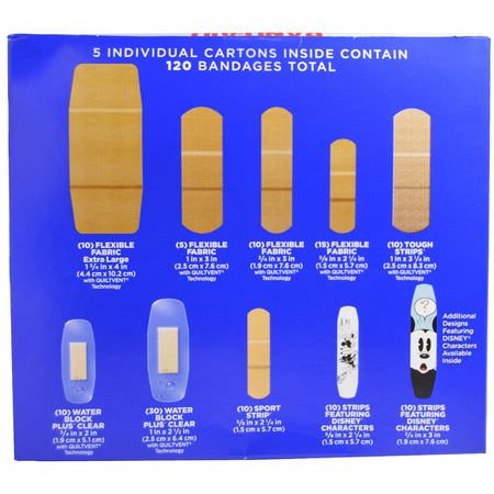 繃帶, 創可貼: Band Aid, Adhesive Strips, Bandages, Value Pack, 5 Cartons, 120 Bandages