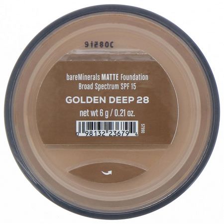 基礎, 臉部: Bare Minerals, Matte Foundation, SPF 15, Golden Deep 28, 0.21 oz (6 g)