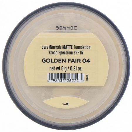 基礎, 臉部: Bare Minerals, Matte Foundation, SPF 15, Golden Fair 04, 0.21 oz (6 g)