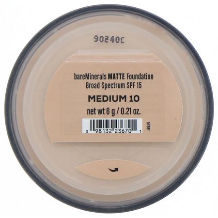 基礎, 臉部: Bare Minerals, Matte Foundation, SPF 15, Medium 10, 0.21 oz (6 g)