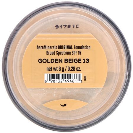 基礎, 臉部: Bare Minerals, Original Foundation, SPF 15, Golden Beige 13, 0.28 oz (8 g)