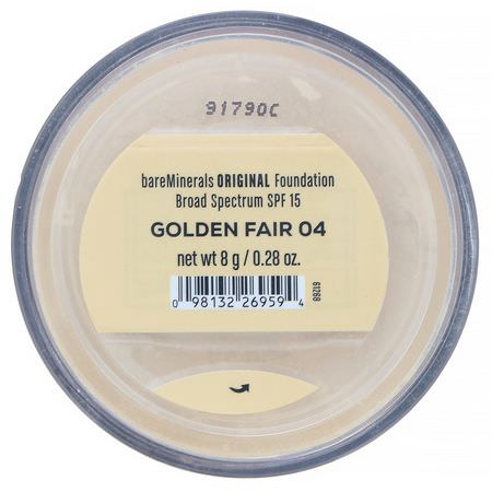 基礎, 臉部: Bare Minerals, Original Foundation, SPF 15, Golden Fair 04, 0.28 oz (8 g)