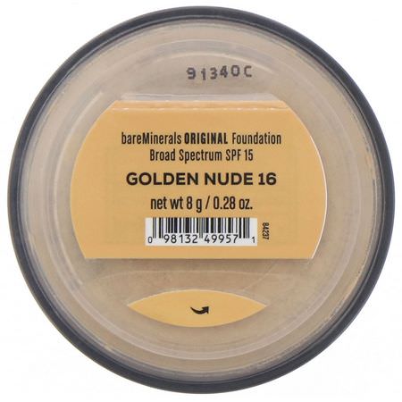 基礎, 臉部: Bare Minerals, Original Foundation, SPF 15, Golden Nude 16, 0.28 oz (8 g)