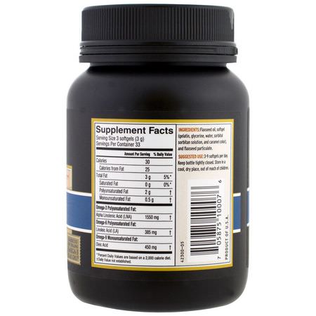 亞麻籽補品, 歐米茄EPA DHA: Barlean's, Lignan Flax Oil, 100 Softgels