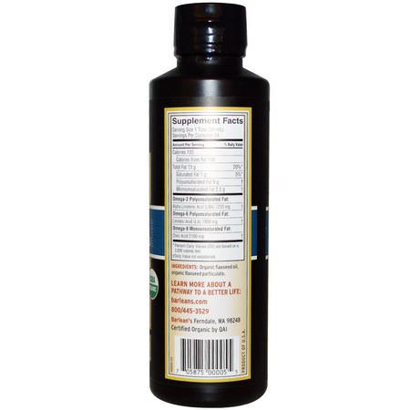 Omega 3-6-9組合, EFA: Barlean's, Organic Lignan Flax Oil, 12 fl oz (355 ml)