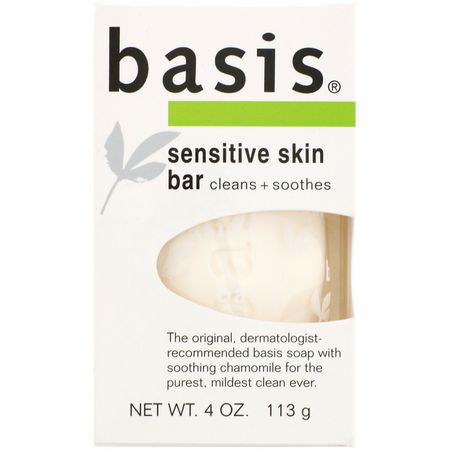 香皂, 淋浴: Basis, Sensitive Skin Bar, 4 oz (113 g)