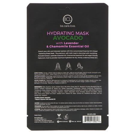 保濕面膜, 去角質: BCL, Be Care Love, Essential Oil Serum-Infused Facial Sheet Mask, Hydrating Avocado, 1 Mask