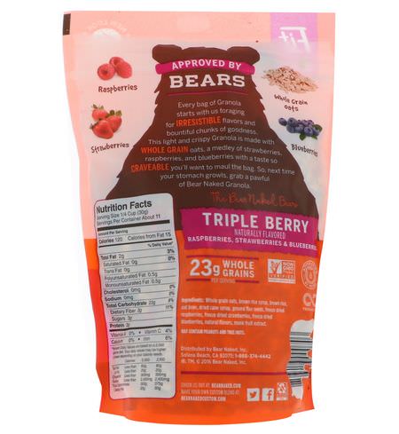 格蘭諾拉麥片, 早餐食品: Bear Naked, Fit, Granola, Triple Berry, 12 oz (340 g)