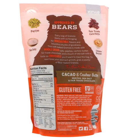 小吃, 零食: Bear Naked, Granola, Cacao & Cashew Butter, 11 oz (311 g)