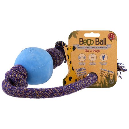 寵物玩具, 寵物: Beco Pets, Eco-Friendly Dog Ball On a Rope, Large, Blue, 1 Rope