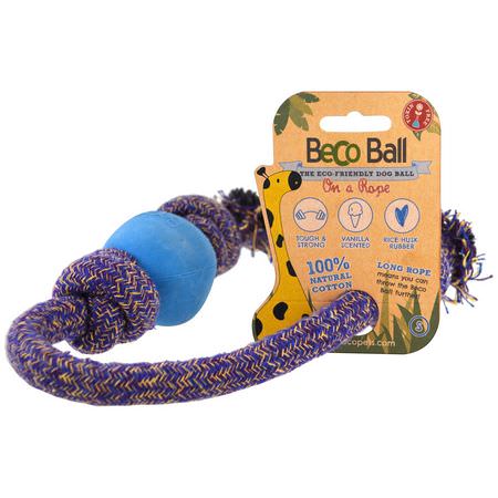 寵物玩具, 寵物: Beco Pets, Eco-Friendly Dog Ball On a Rope, Small, Blue, 1 Rope