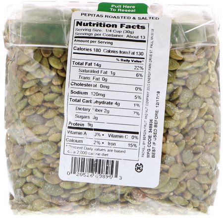Pepitas, 南瓜籽: Bergin Fruit and Nut Company, Pepitas Roasted & Salted, 14 oz (397 g)