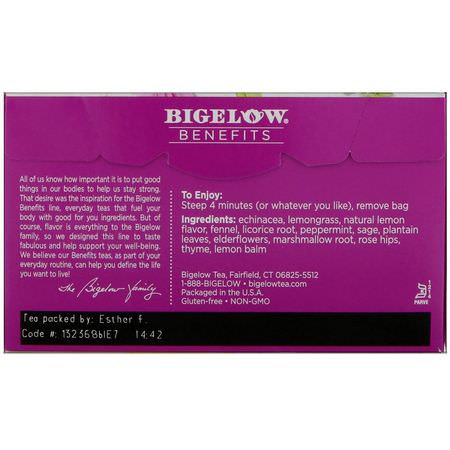 藥用茶, 涼茶: Bigelow, Benefits, Stay Well, Lemon & Echinacea Herbal Tea, 18 Tea Bags, 1.15 oz (32 g)