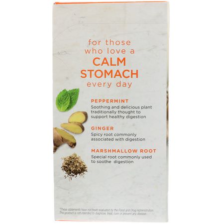 涼茶, 生薑茶: Bigelow, Calm Stomach, Ginger & Peach Herbal Tea, 18 Tea Bags, 1.35 oz (38 g)
