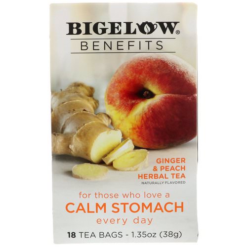 Bigelow, Calm Stomach, Ginger & Peach Herbal Tea, 18 Tea Bags, 1.35 oz (38 g) Review