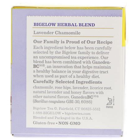 涼茶: Bigelow, Herbal Tea, Lavender Chamomile Plus Probiotics, 18 Tea Bags, .98 oz (27 g)