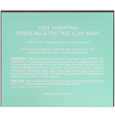 淡斑面膜, 粉刺: Biorace, Pore Purifying, Spirulina & Tea Tree Clay Mask, 3.88 oz (110 g)