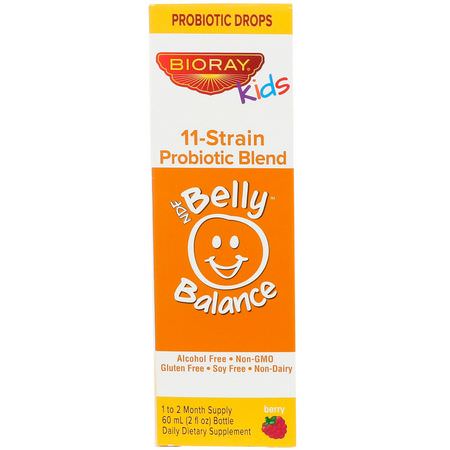 兒童益生菌, 健康: Bioray, Kids, NDF Belly Balance, 11-Strain Probiotic Blend, Berry Flavor, 2 fl oz (60ml)