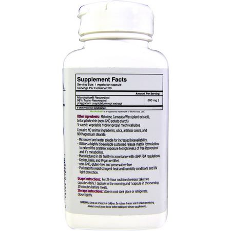 白藜蘆醇, 抗氧化劑: Biotivia, TransmaxTR, Trans-Resveratrol, 500 mg, 60 Capsules