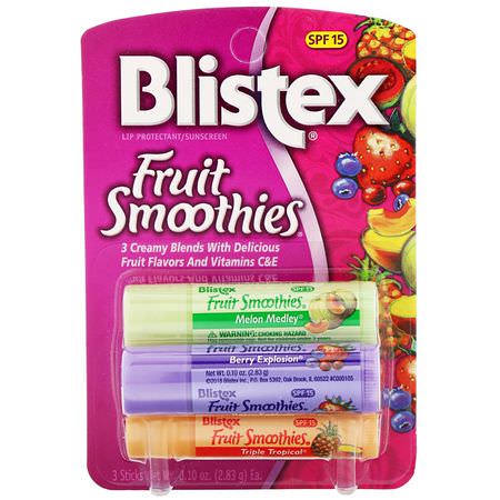 SPF, 潤唇膏: Blistex, Lip Protectant/Sunscreen, SPF 15, Fruit Smoothies, 3 Sticks, .10 oz (2.83 g) Each