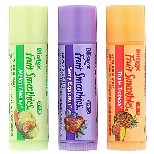 Blistex, Lip Protectant/Sunscreen, SPF 15, Fruit Smoothies, 3 Sticks, .10 oz (2.83 g) Each Review