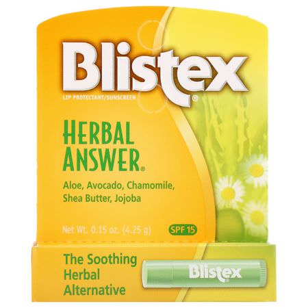 SPF, 潤唇膏: Blistex, Lip Protectant/Sunscreen, SPF 15, Herbal Answer, 0.15 oz (4.25 g)