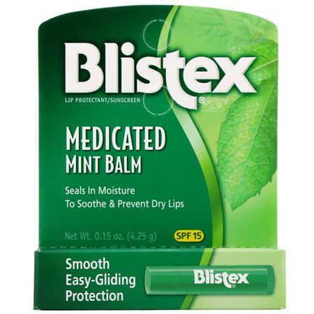 SPF, 藥用: Blistex, Lip Protectant/Sunscreen, SPF 15, Medicated Mint Balm, .15 oz (4.25 g)