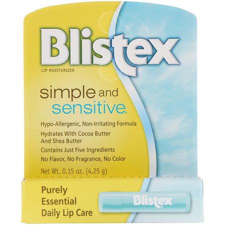 潤唇膏, 唇部護理: Blistex, Simple and Sensitive, Lip Moisturizer, 0.15 oz (4.25 g)