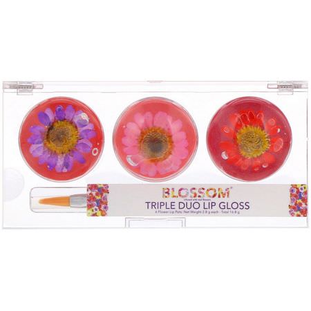唇彩, 嘴唇: Blossom, Triple Duo Lip Gloss, Luscious Kiss Collection, 6 Flower Lip Pots, 2.8 g Each
