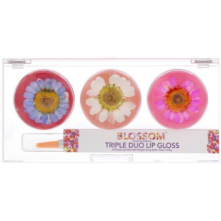 唇彩, 嘴唇: Blossom, Triple Duo Lip Gloss, Sweet Kiss Collection, 6 Flower Lip Pots, 2.8 g Each