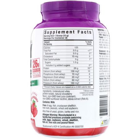 乳清蛋白, 運動營養: Bluebonnet Nutrition, 100% Natural, Whey Protein Isolate, Natural Strawberry, 2 lb (924 g)