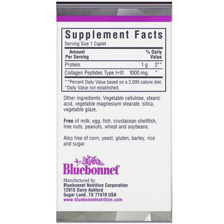 膠原蛋白補充劑, 關節: Bluebonnet Nutrition, Beautiful Ally, Collagen Type I+III, 1,000 mg, 90 Caplets