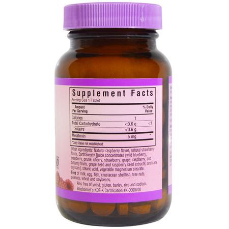 褪黑激素, 睡眠: Bluebonnet Nutrition, Earth Sweet Chewables, Melatonin, Natural Raspberry Flavor, 5 mg, 120 Chewable Tablets