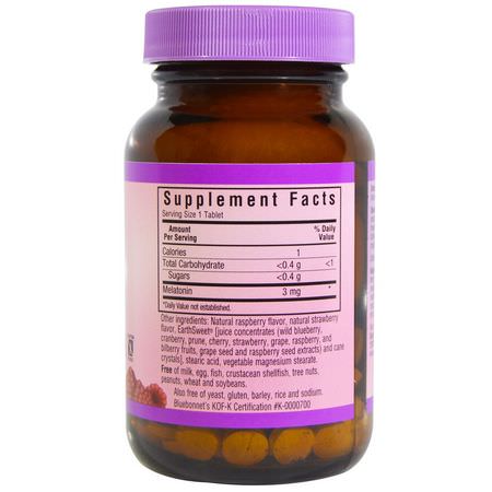 褪黑激素, 睡眠: Bluebonnet Nutrition, EarthSweet Chewables, Melatonin, Natural Raspberry Flavor, 3 mg, 120 Chewable Tablets