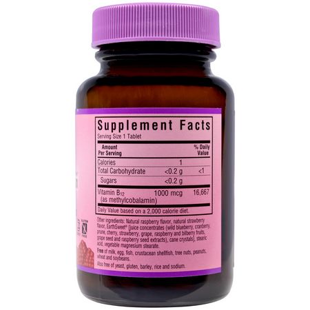 B12, 維生素B: Bluebonnet Nutrition, EarthSweet Chewables, Methylcobalamin, Natural Raspberry Flavor, 1000 mcg, 60 Chewable Tablets