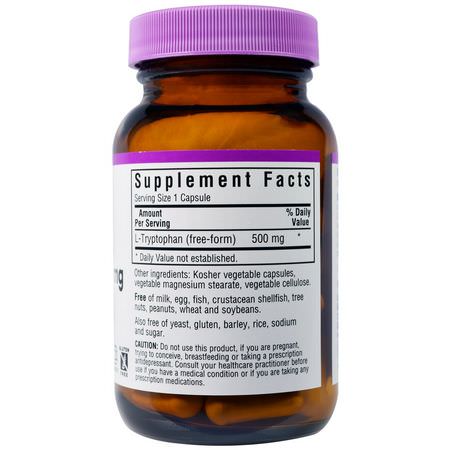 L-色氨酸, 睡眠: Bluebonnet Nutrition, L-Tryptophan, 500 mg, 60 Veggie Caps