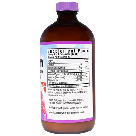 鈣, 礦物質: Bluebonnet Nutrition, Liquid Calcium, Magnesium Citrate Plus Vitamin D3, Natural Raspberry Flavor, 16 fl oz (472 ml)