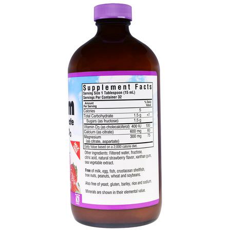 鈣, 礦物質: Bluebonnet Nutrition, Liquid Calcium, Magnesium Citrate Plus Vitamin D3, Natural Strawberry Flavor, 16 fl oz (472 ml)