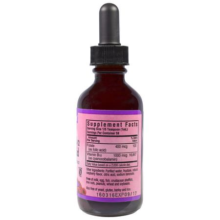 維生素B, 維生素: Bluebonnet Nutrition, Liquid Vitamin B-12 & Folic Acid, Natural Raspberry Flavor, 2 fl oz (59 ml)