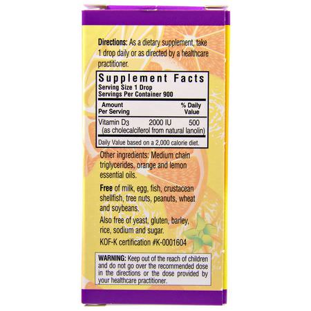 D3膽鈣化固醇, 維生素D: Bluebonnet Nutrition, Liquid Vitamin D3 Drops, Natural Citrus Flavor, 2,000 IU, 1 fl oz (30 ml)