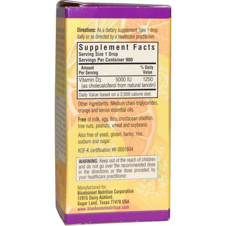 D3膽鈣化固醇, 維生素D: Bluebonnet Nutrition, Liquid Vitamin D3 Drops, Natural Citrus Flavor, 5,000 IU, 1 fl oz (30 ml)