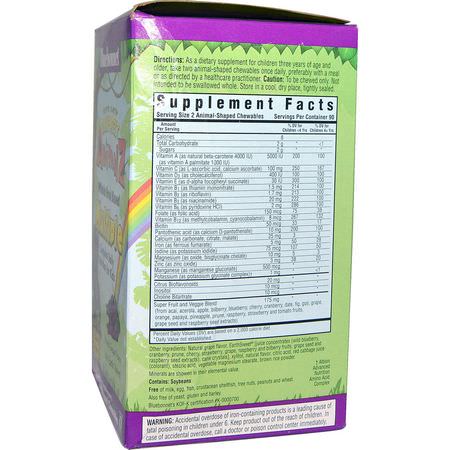兒童多種維生素, 健康: Bluebonnet Nutrition, Rainforest Animalz, Whole Food Based Multiple, Natural Grape Flavor, 180 Chewables