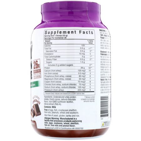 乳清蛋白, 運動營養: Bluebonnet Nutrition, Whey Protein Isolate, Natural Chocolate, 2 lbs (924 g)
