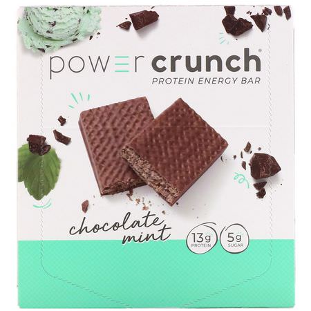 能量棒, 運動棒: BNRG, Power Crunch Protein Energy Bar, Chocolate Mint, 12 Bars, 1.4 oz (40 g) Each