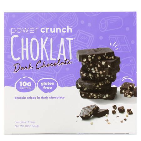 能量棒, 運動棒: BNRG, Power Crunch Protein Energy Bar, Choklat, Dark Chocolate, 12 Bars, 1.54 oz (43 g) Each